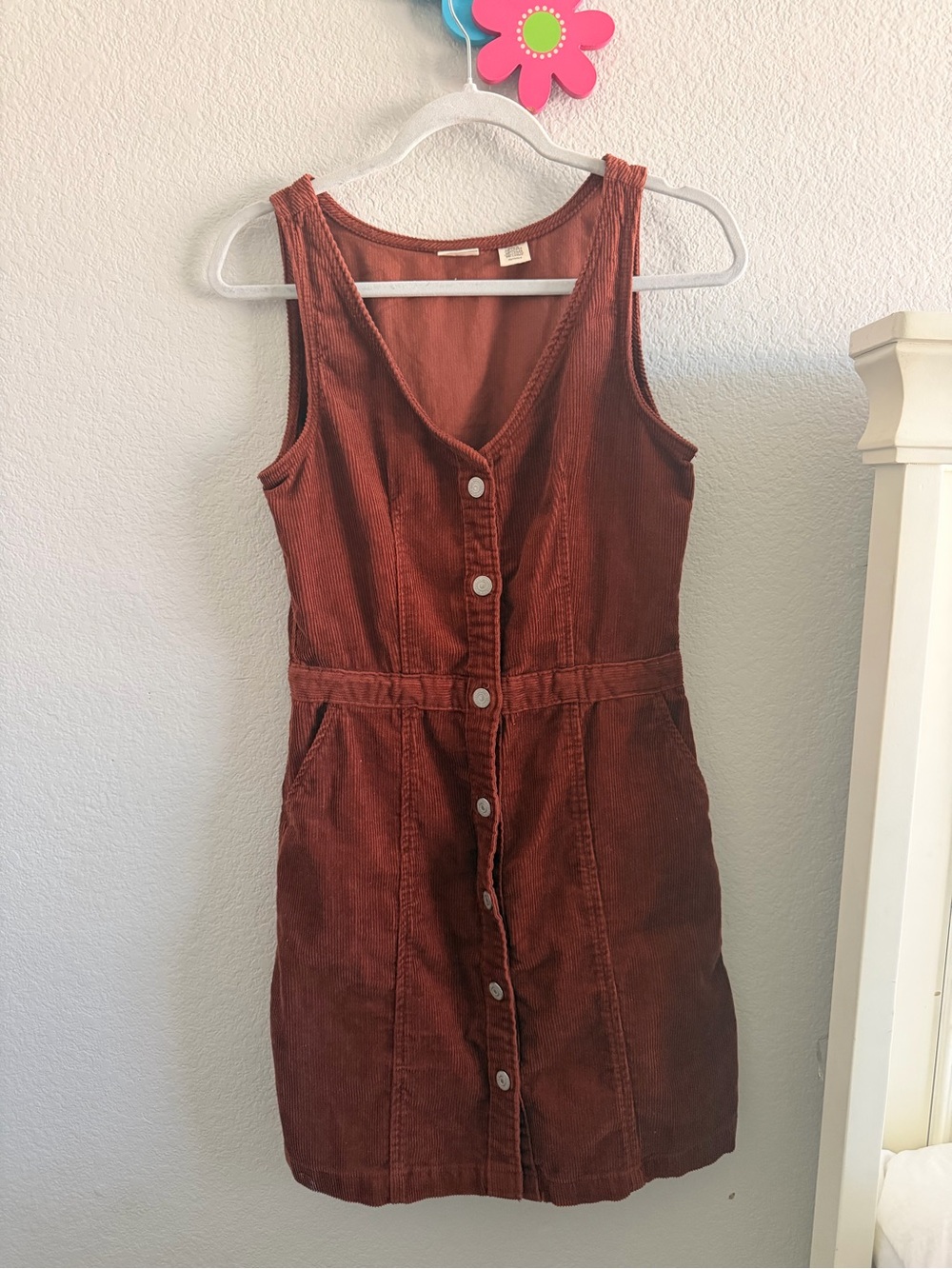 Levi's Rust Corduroy Button-Front Sleeveless Dress